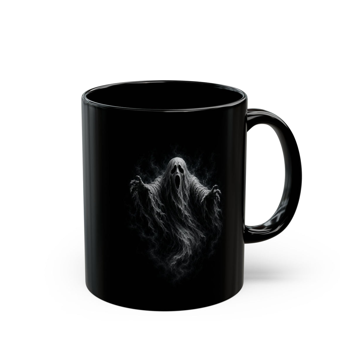 Ghost Haunted Black Coffee Mug — Spooky Halloween 11oz/15oz