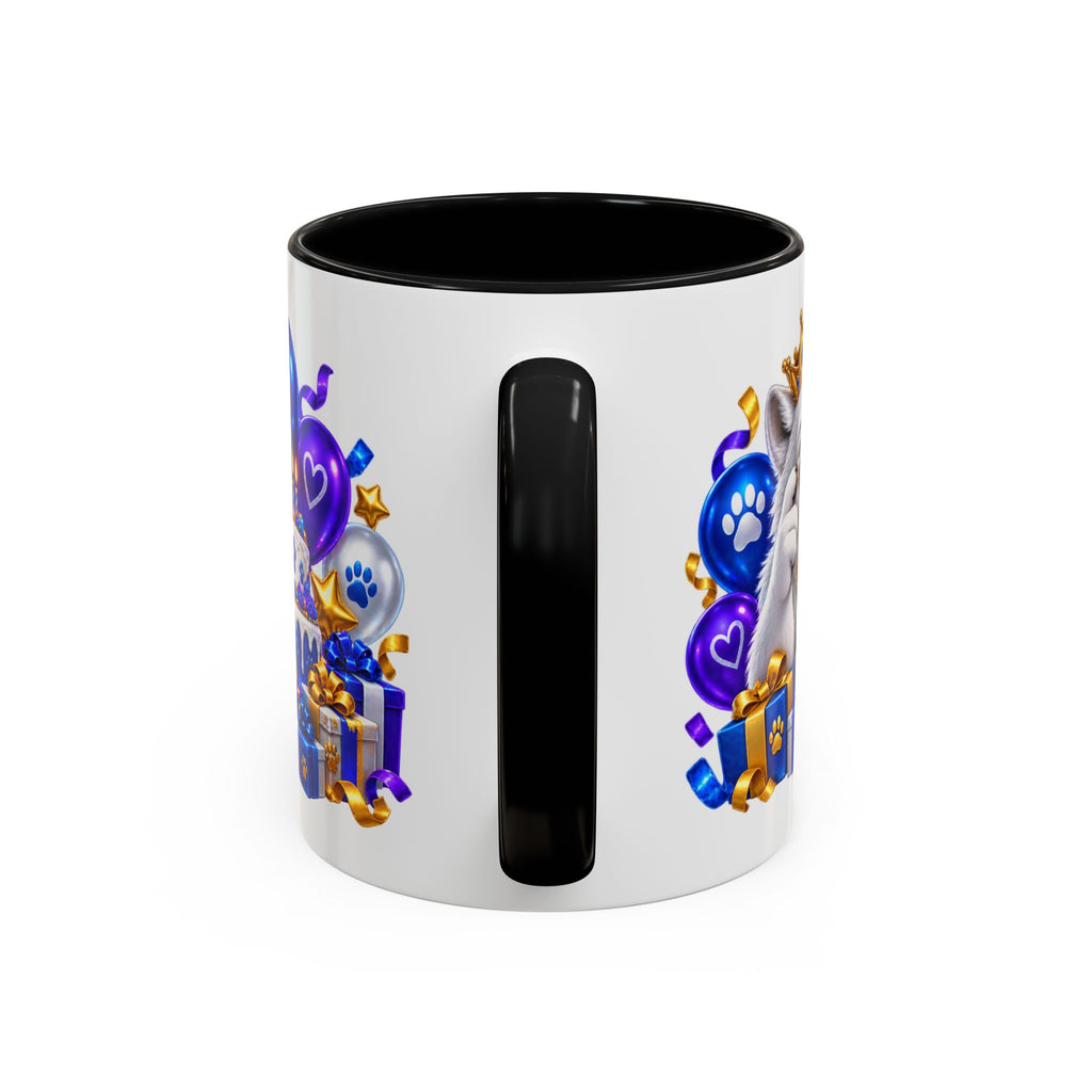 White Wolf Happy Birthday Mug – Blue Purple & Gold Birthday Gift – FestoraShop White Coffee Mug
