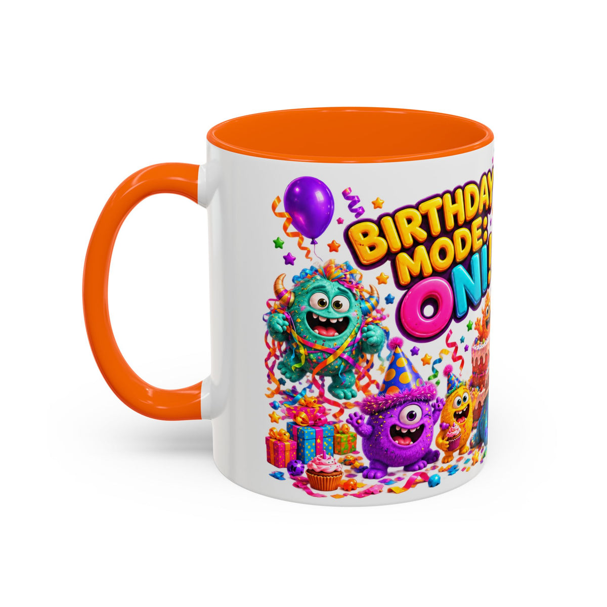 Birthday Mode On Monsters Coffee Mug — Colorful Party Coffee Cup (11/15oz)