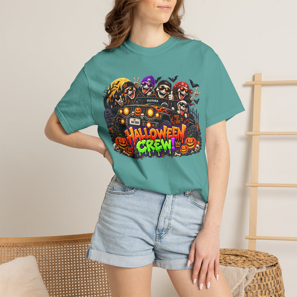 Halloween Crew T-Shirt – Skeleton Jeep Spooky Graphic Tee