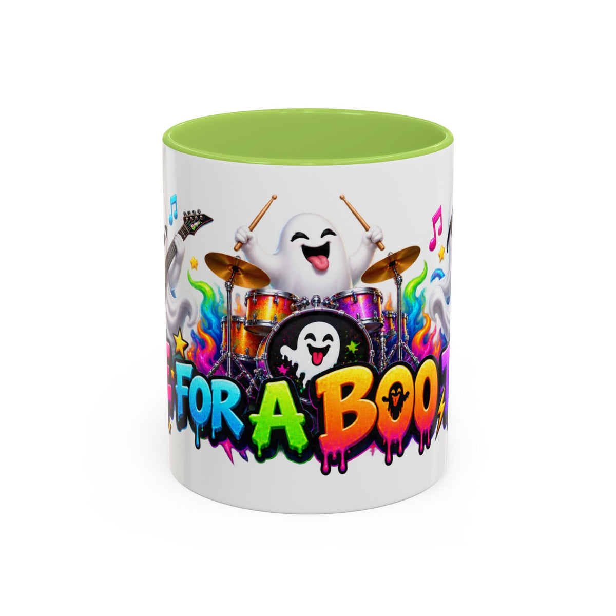 Here for a Boo Time Halloween Ghost Rock Band White Mug