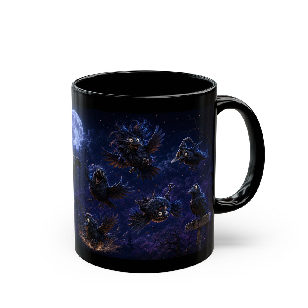 Ravens at Midnight Black Mug — Funny Moonlit Gothic Wraparound (11oz/15oz)