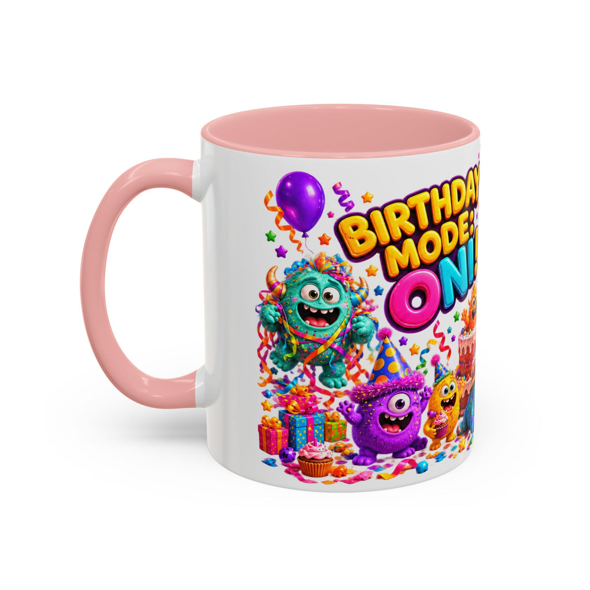 Birthday Mode On Monsters Coffee Mug — Colorful Party Coffee Cup (11/15oz)