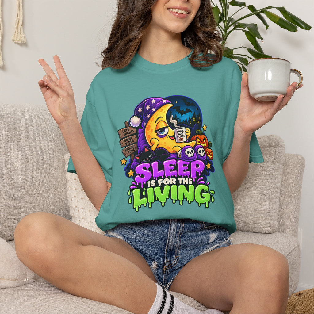 Sleep Is for the Living – Funny Halloween Moon T-Shirt