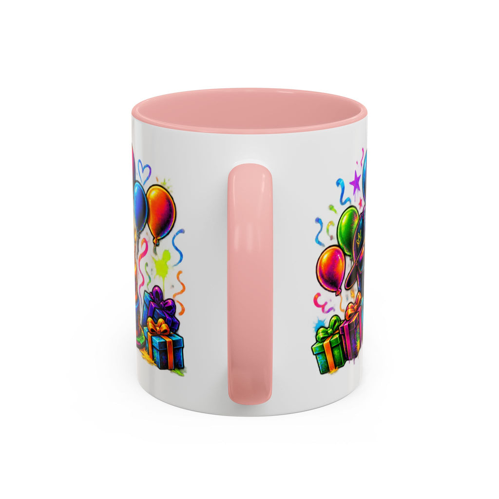 Happy Birthday Accent Coffee Mug – Colorful Graffiti Cake & Balloons (11/15oz)