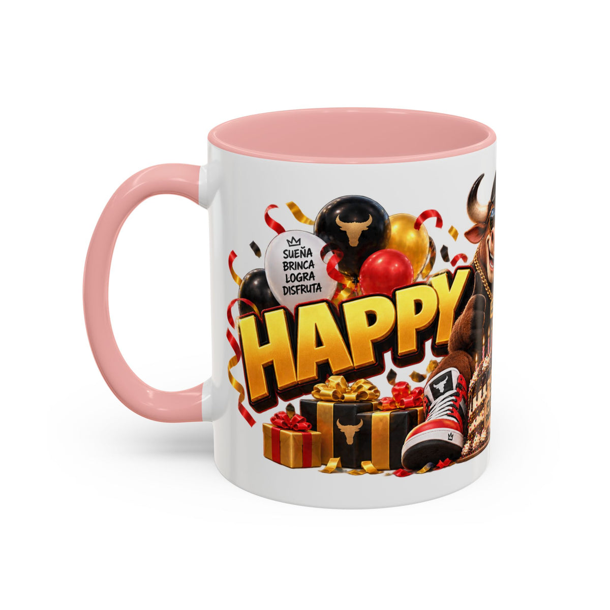 Happy Birthday Bull Mug – Colorful 3D Birthday Gift – White Coffee Mug