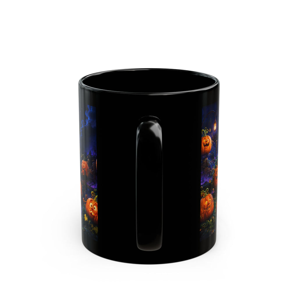 Halloween Pumpkin Patch Black Mug — Spooky Moonlit Jack-o'-Lantern Coffee Cup (11oz & 15oz)