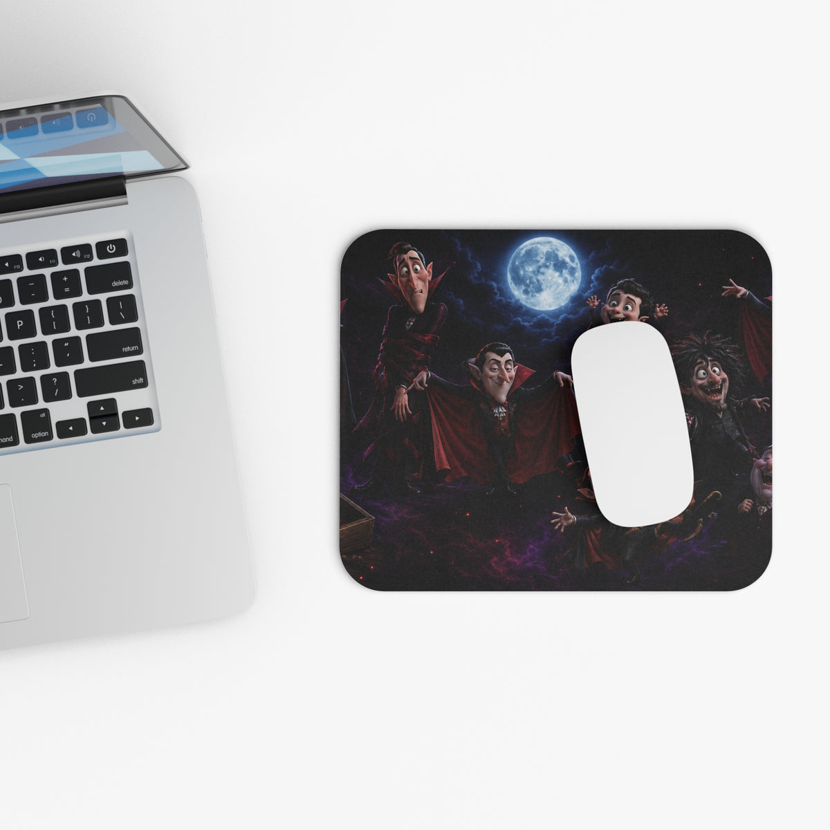 Funny Moonlit Vampires Mouse Pad — Halloween Pattern (9" x 8")