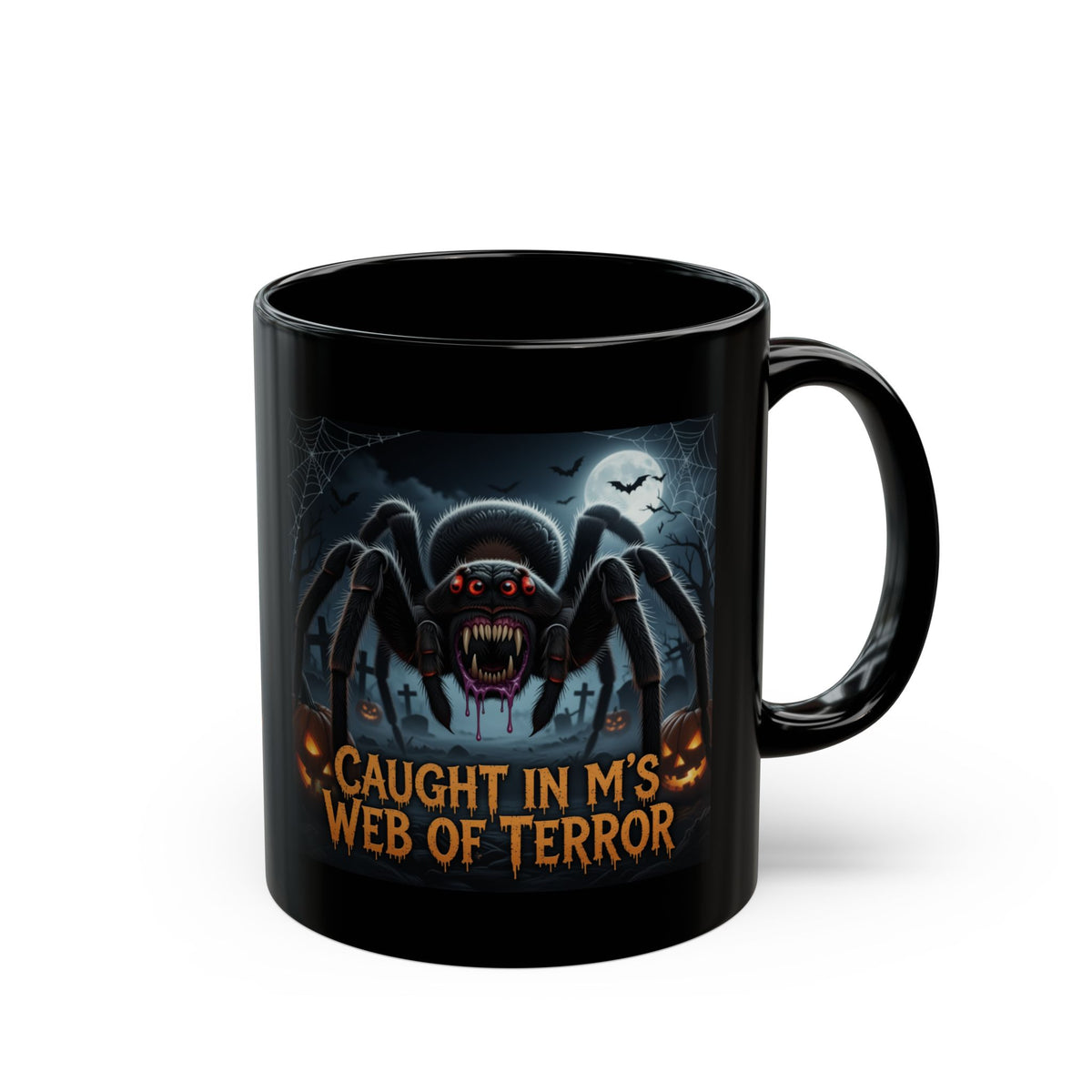 Halloween Spider Mug — "Caught in Mom's Web of Terror" Coffee Cup (11oz & 15oz)