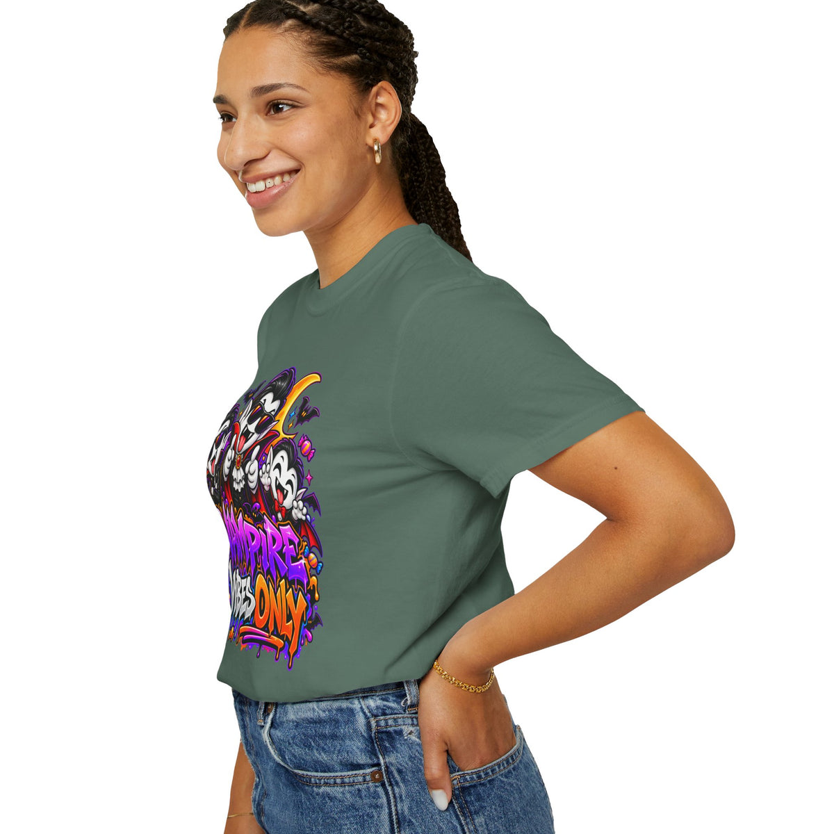 Neon Vampire Vibes Halloween Unisex Garment-Dyed T-Shirt Featuring a Cool Festora Vampire Crew