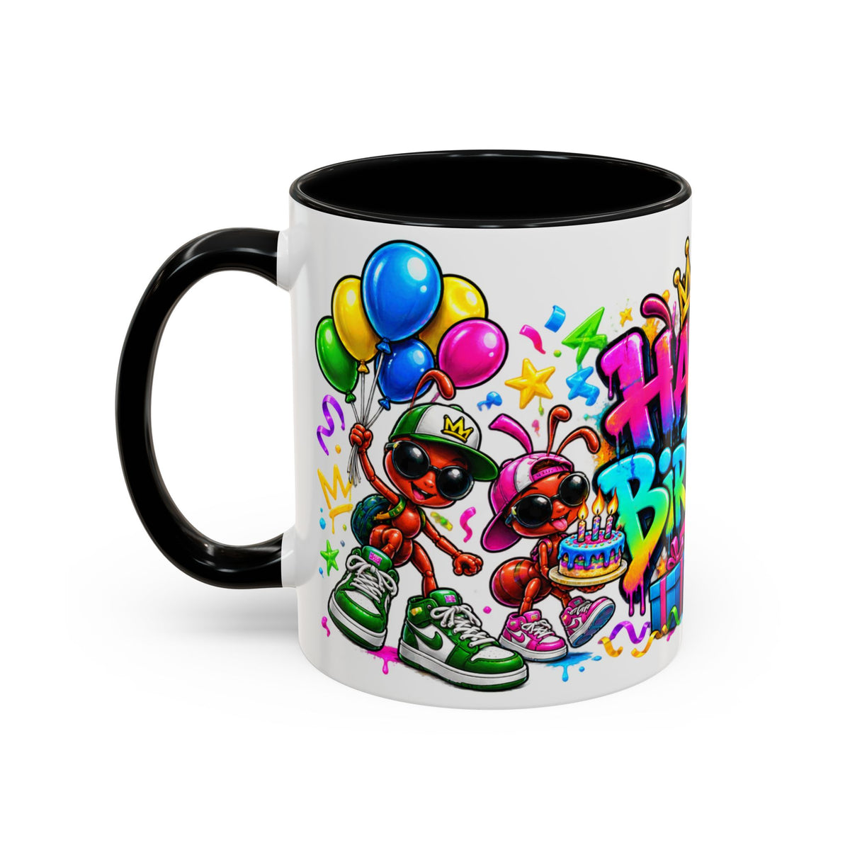 Happy Birthday Accent Coffee Mug - Colorful Graffiti Party Design (11 oz)