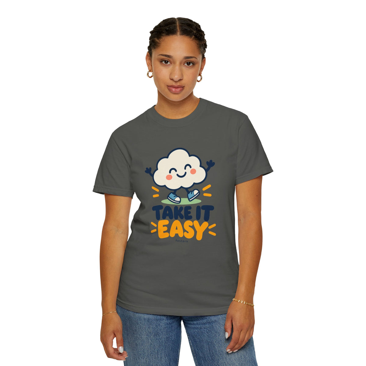Take It Easy – Happy Cloud Graphic T-Shirt | Festora Everyday
