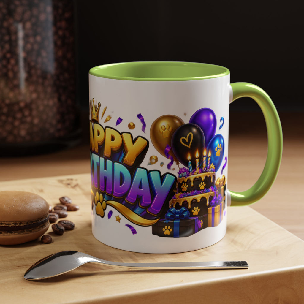 Black Panther Happy Birthday Mug – Purple Blue & Gold Birthday Gift – FestoraShop White Coffee Mug