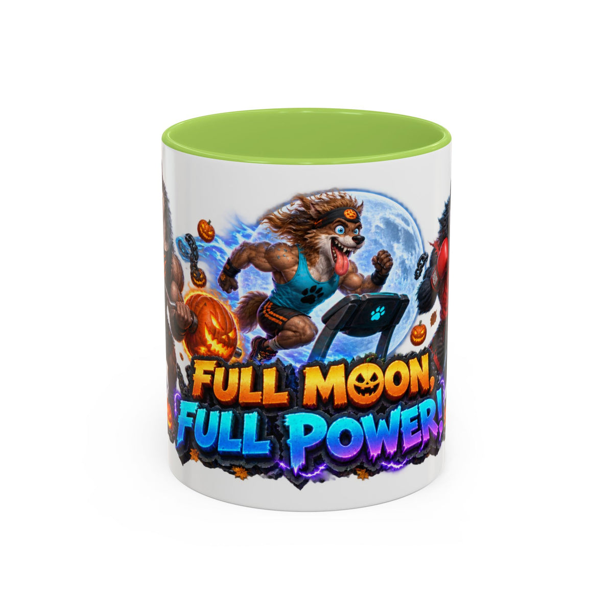 Full Moon Full Power Werewolf Gym Halloween White Mug