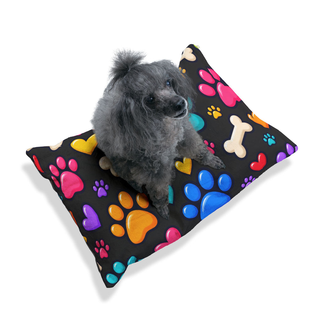 Colorful Paws Pet Bed – Black Dog & Cat Cushion in 3 Sizes