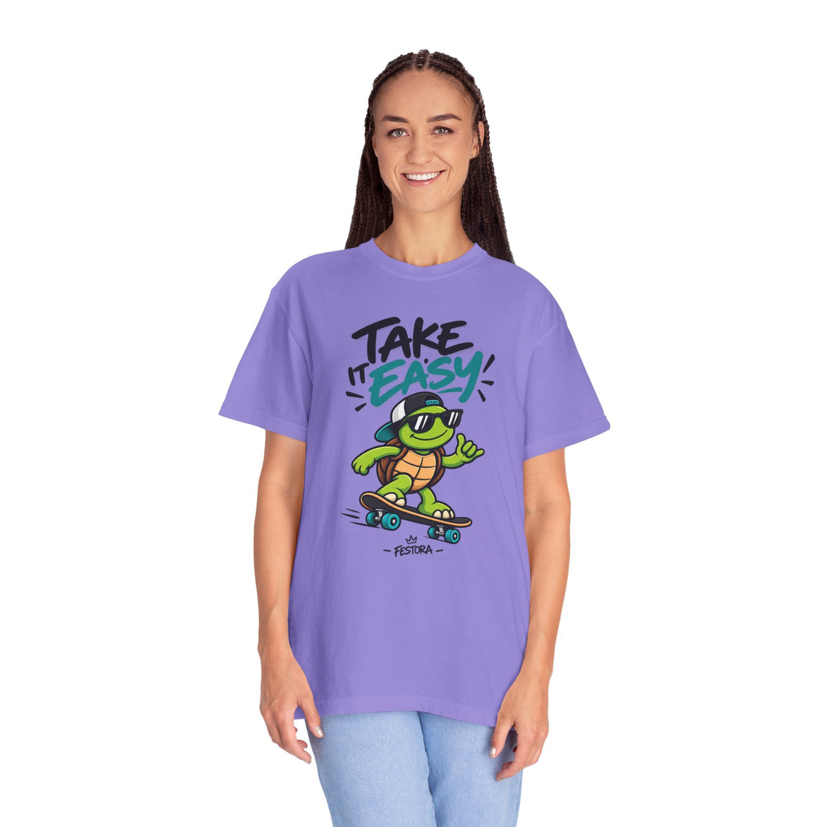 Take It Easy Skate Turtle Graphic T-Shirt | Festora Everyday