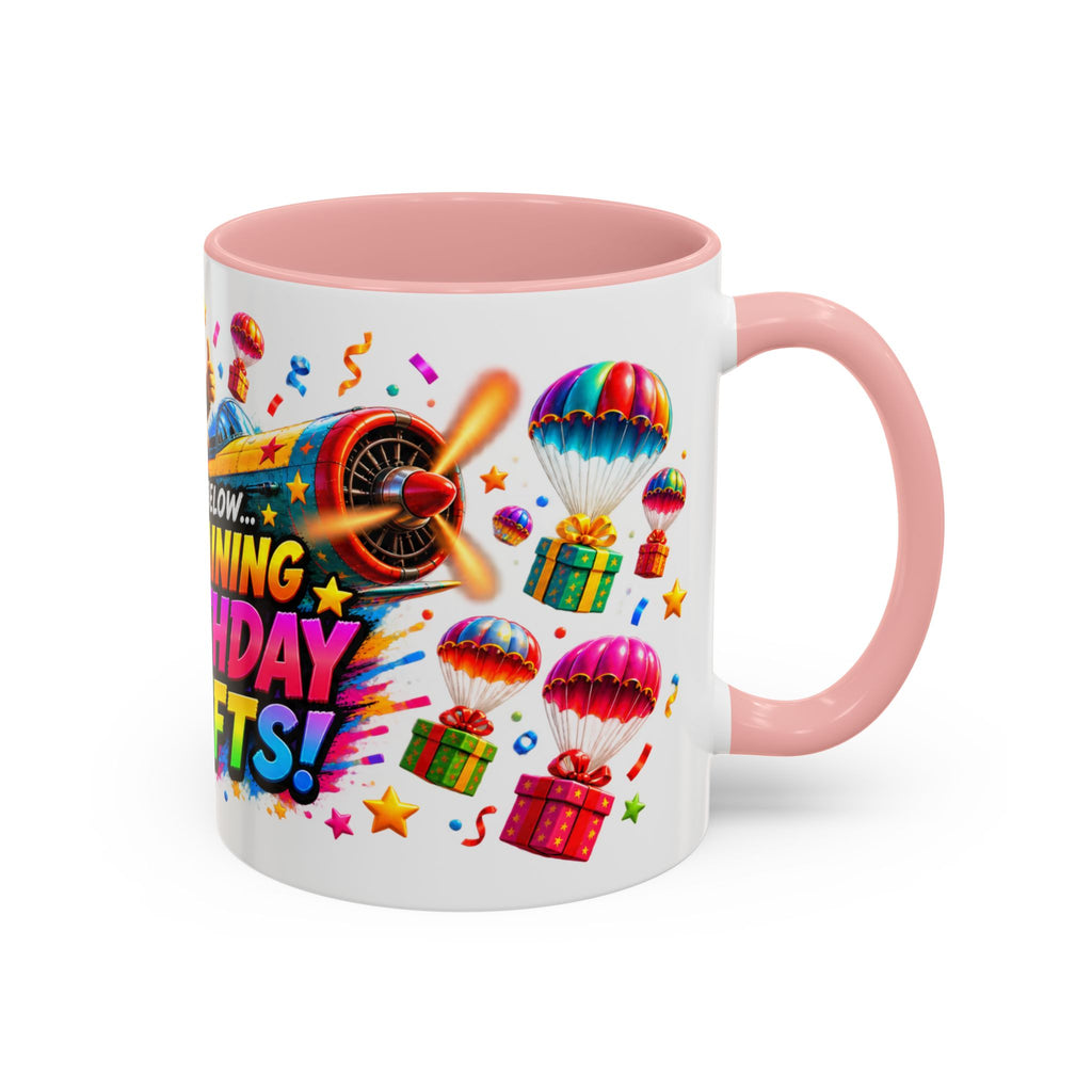 Birthday Gifts Coffee Mug — "It's Raining Birthday Gifts!" Colorful Accent Mug