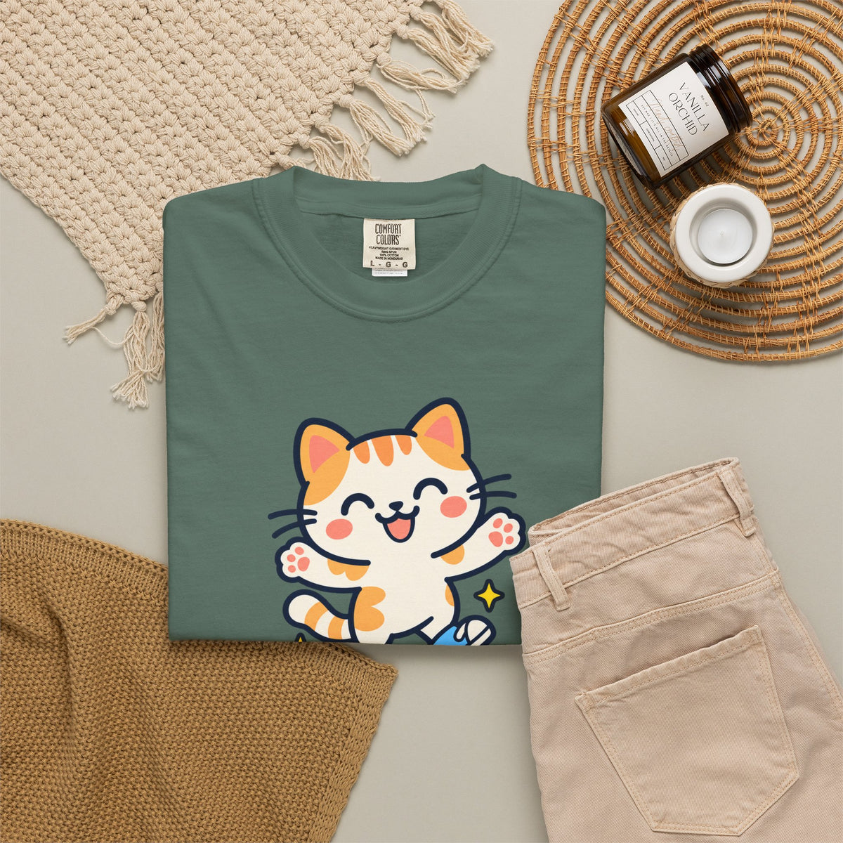Stay Pawsitive – Cute Happy Cat Graphic T-Shirt