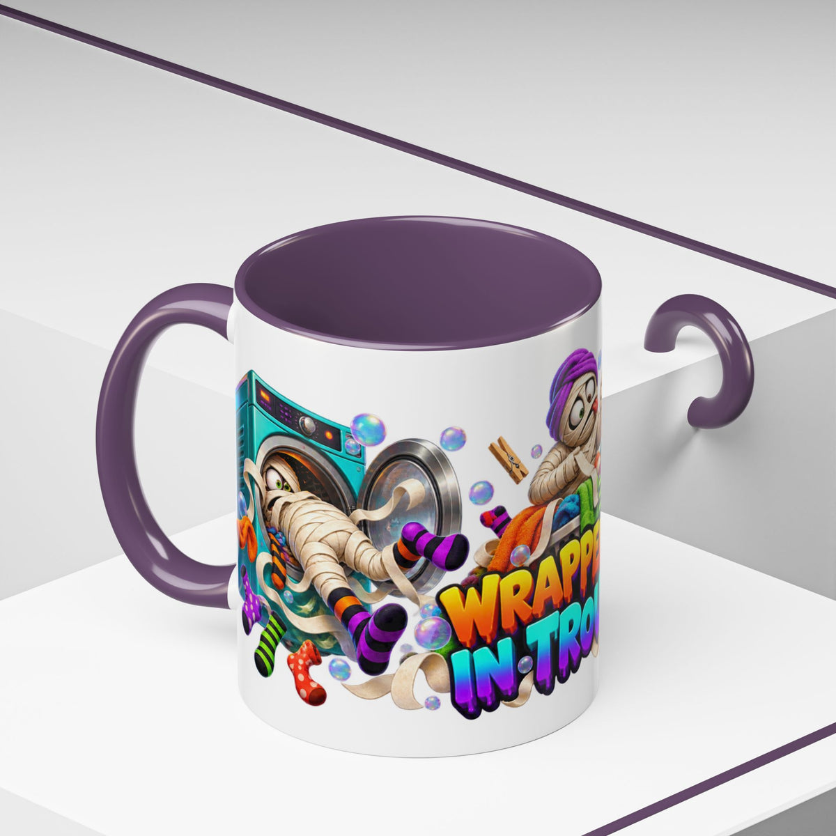 Wrapped Up in Trouble Mummy Halloween White Mug