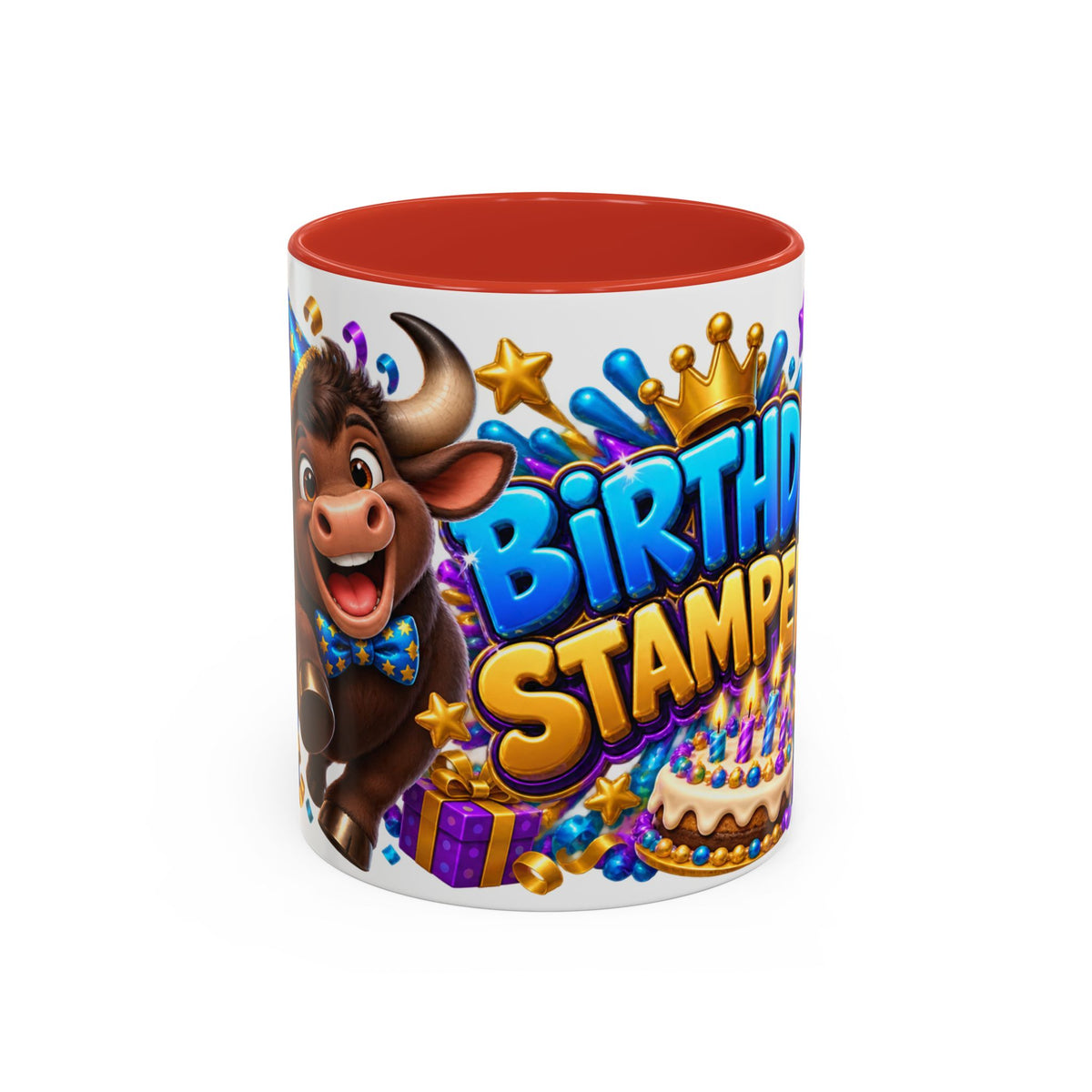 Birthday Stampede White Mug – Cute Buffalo Birthday Cup, Colorful Fun Party Gift