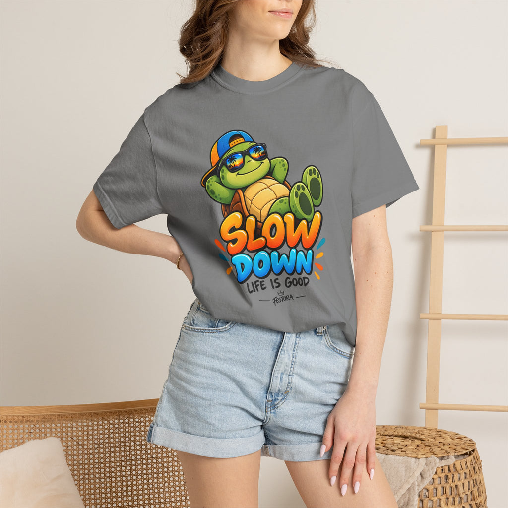 Slow Down, Life Is Good – Turtle Graphic T-Shirt | Festora Everyday