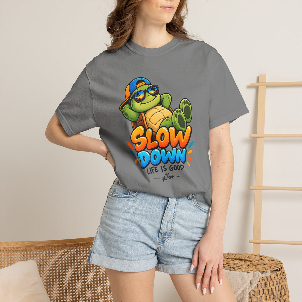 Slow Down, Life Is Good – Turtle Graphic T-Shirt | Festora Everyday