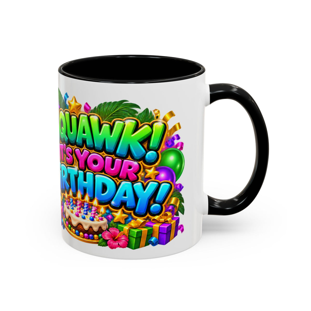 Squawk! It’s Your Birthday White Mug – Cute Parrot Birthday Cup, Colorful Tropical Party Gift