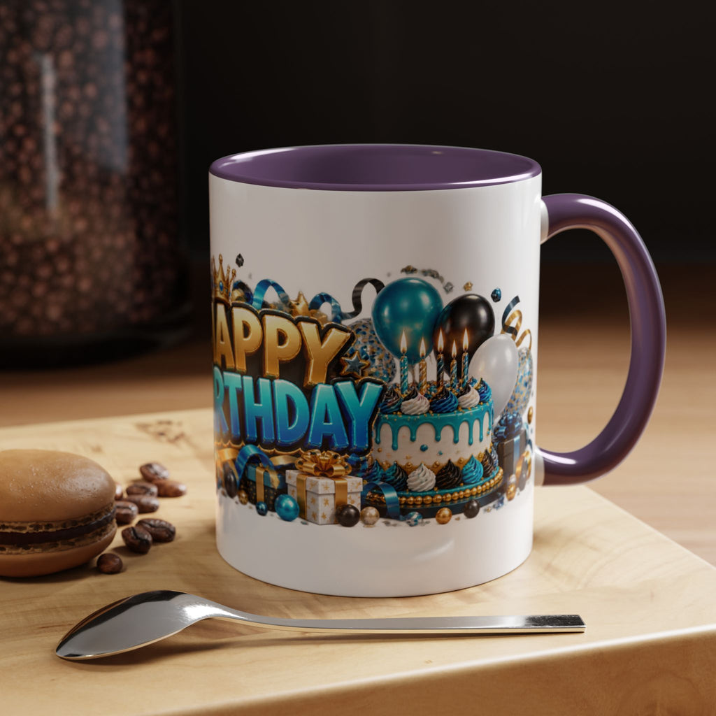 Happy Birthday White Tiger Mug – Colorful 3D Birthday Gift – White Coffee Mug