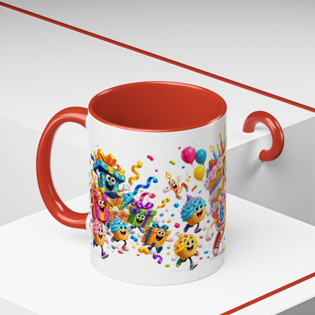 Birthday Party Coffee Mug – Colorful Happy Birthday Cake & Balloon Design (11/15oz Accent Mug)
