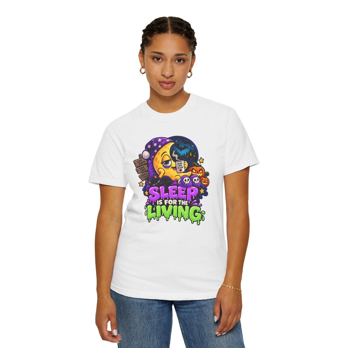 Sleep Is for the Living – Funny Halloween Moon T-Shirt