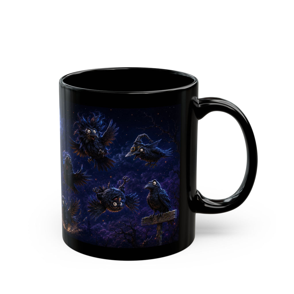 Ravens at Midnight Black Mug — Funny Moonlit Gothic Wraparound (11oz/15oz)