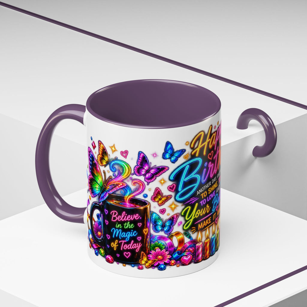 Birthday Coffee Mug – Colorful "Happy Birthday" Gift Mug with Butterflies & Candles