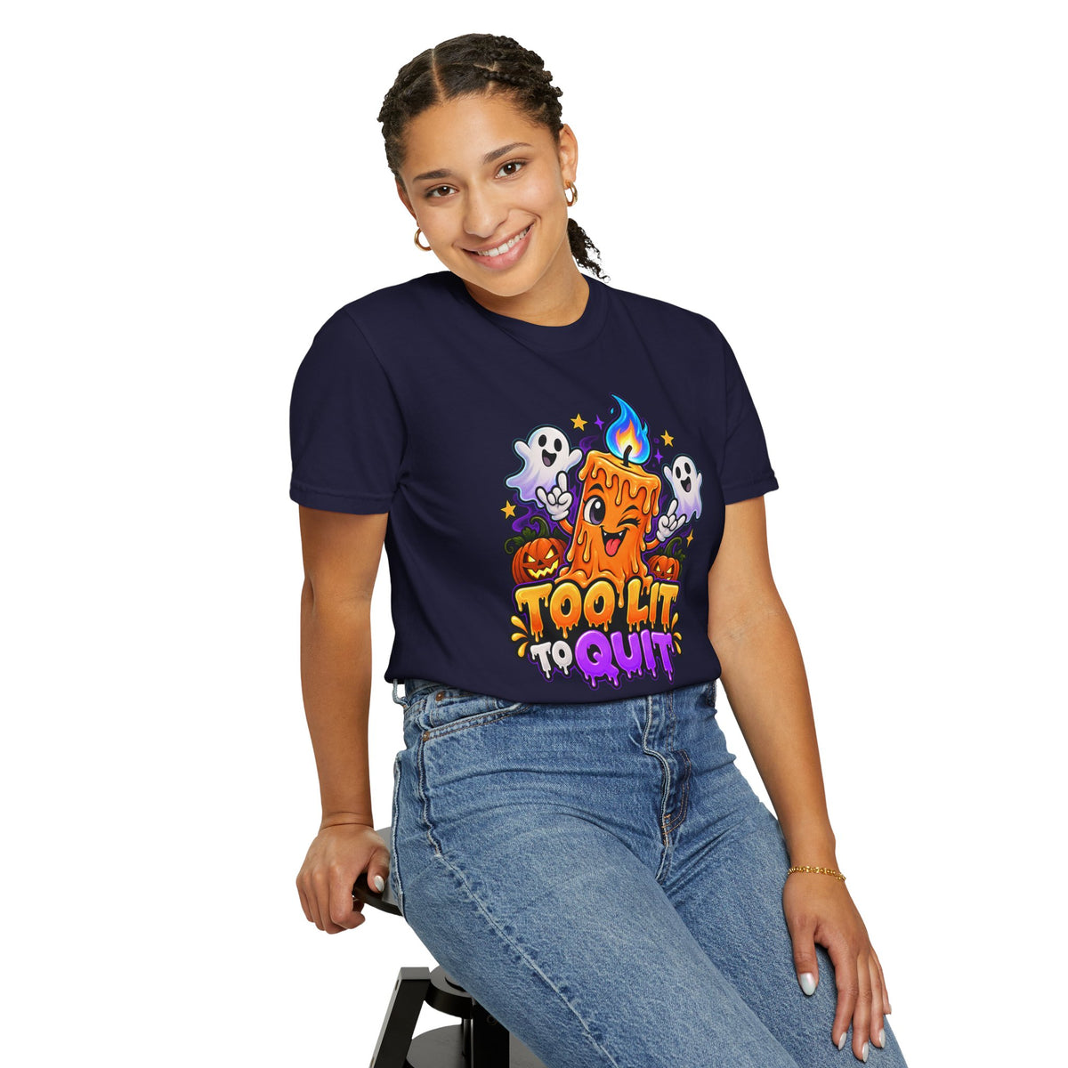 Too Lit to Quit – Funny Halloween Candle T-Shirt
