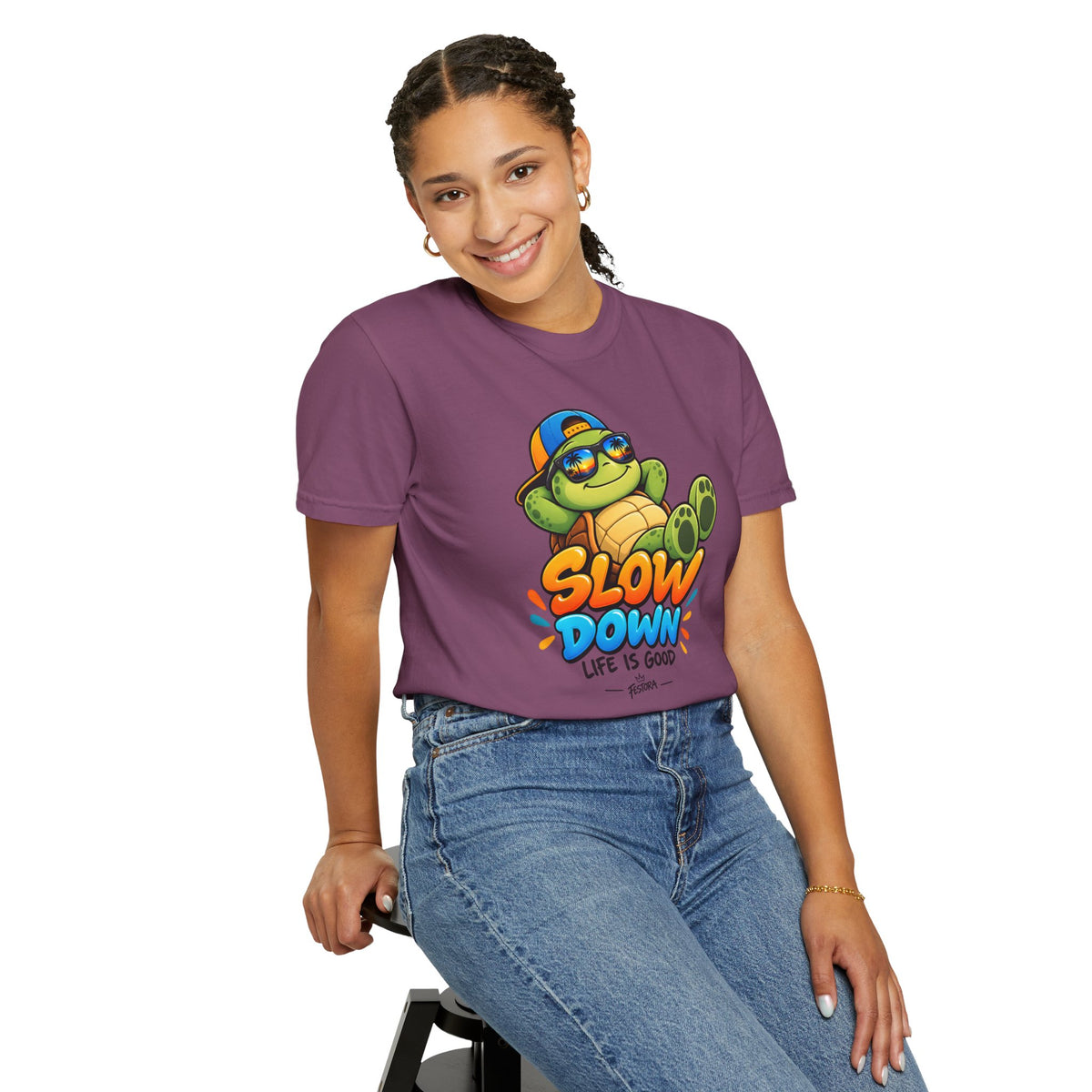 Slow Down, Life Is Good – Turtle Graphic T-Shirt | Festora Everyday
