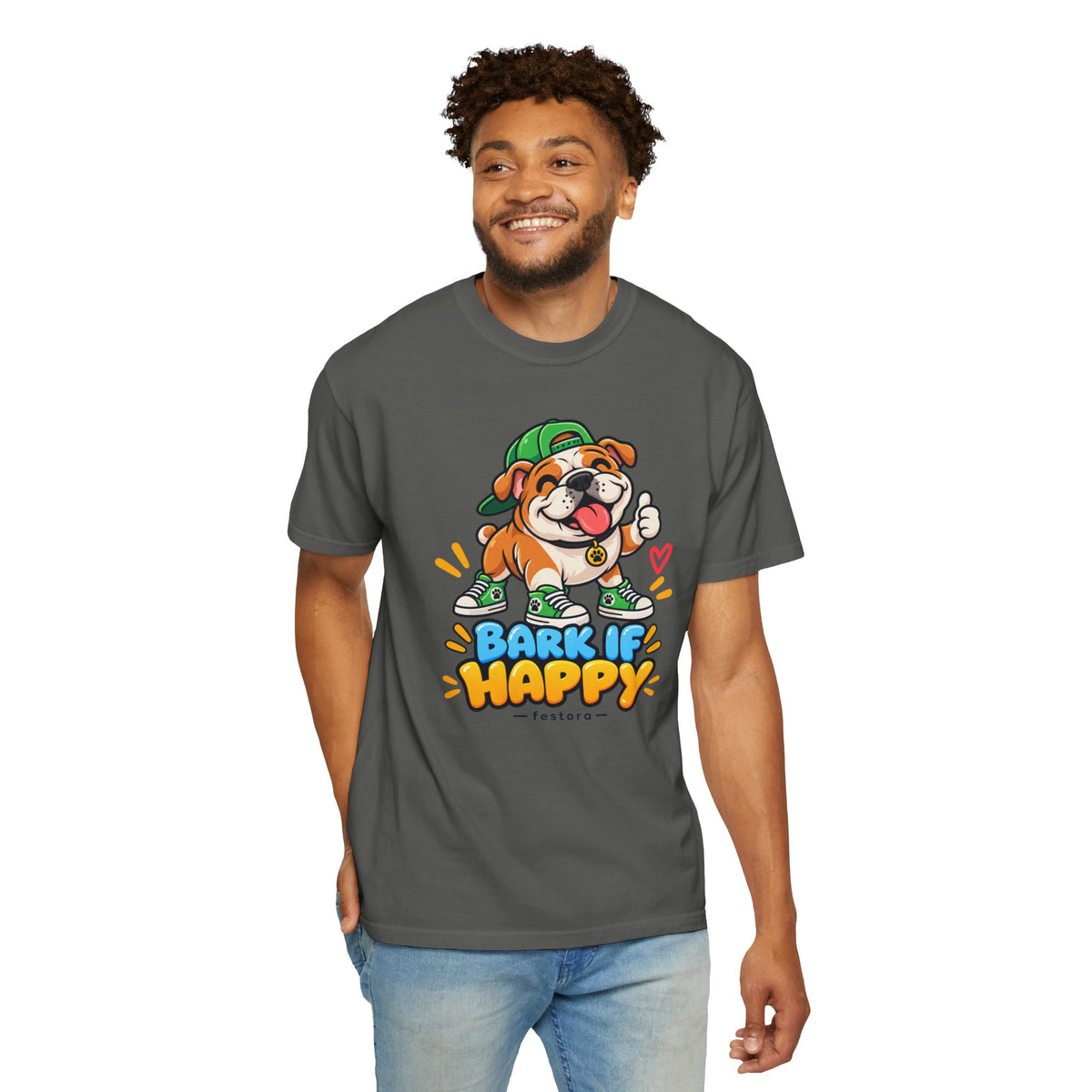 Bark If Happy – Cute Bulldog Graphic T-Shirt