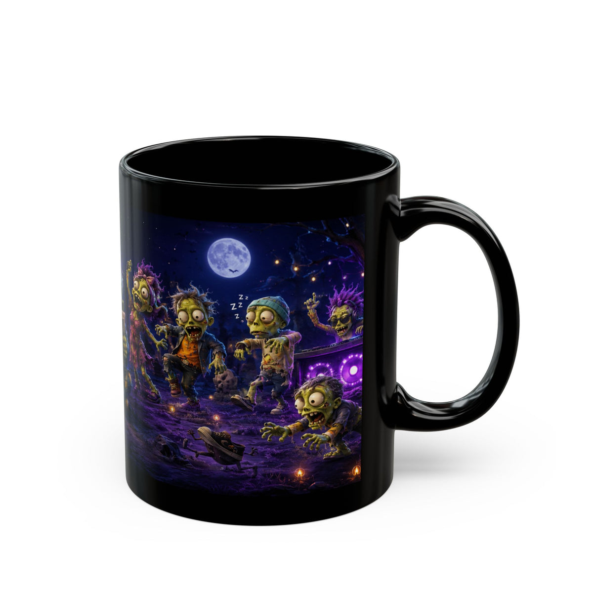 Funny Zombie Night Black Mug — Cute Moonlit Halloween Coffee Cup (11oz/15oz)