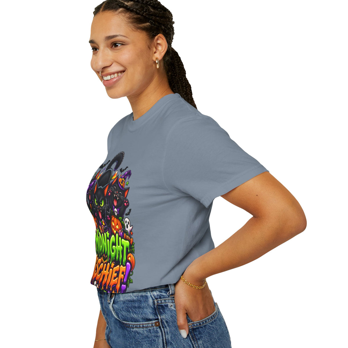 Midnight Mischief Halloween T-Shirt – Funny Black Cat Graphic Tee