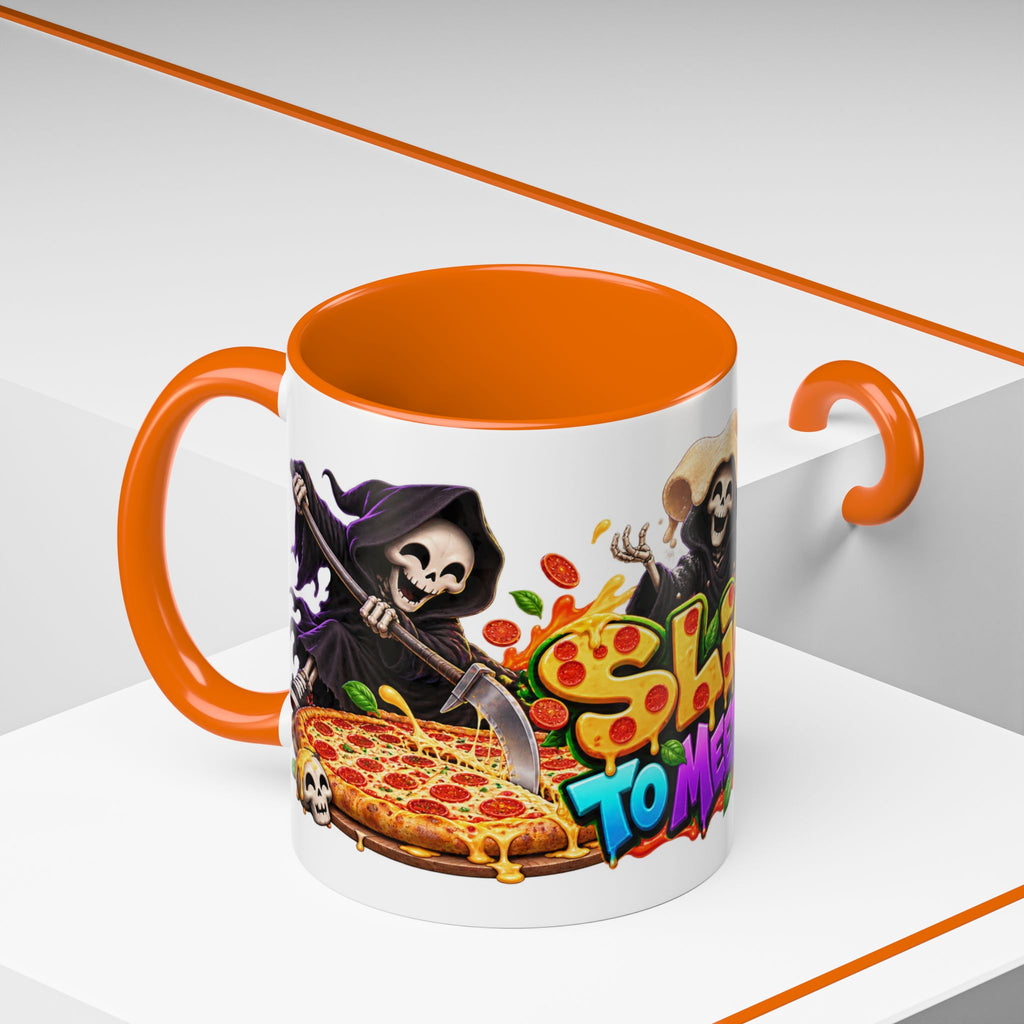 Slice to Meet You Funny Grim Reaper Pizza Halloween White Mug