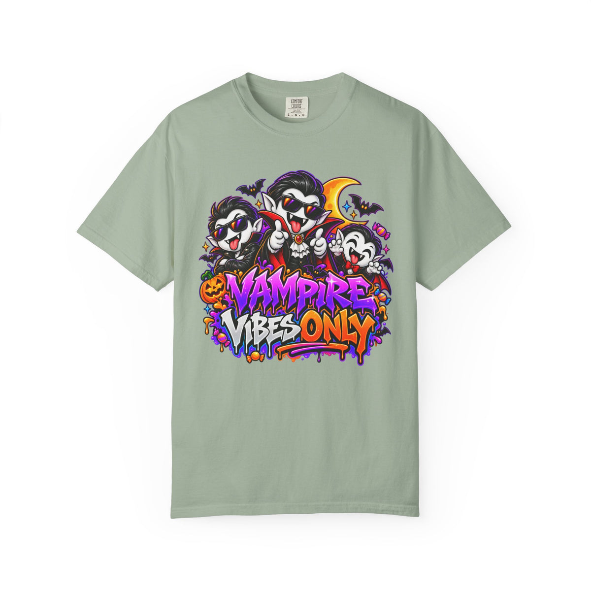 Neon Vampire Vibes Halloween Unisex Garment-Dyed T-Shirt Featuring a Cool Festora Vampire Crew