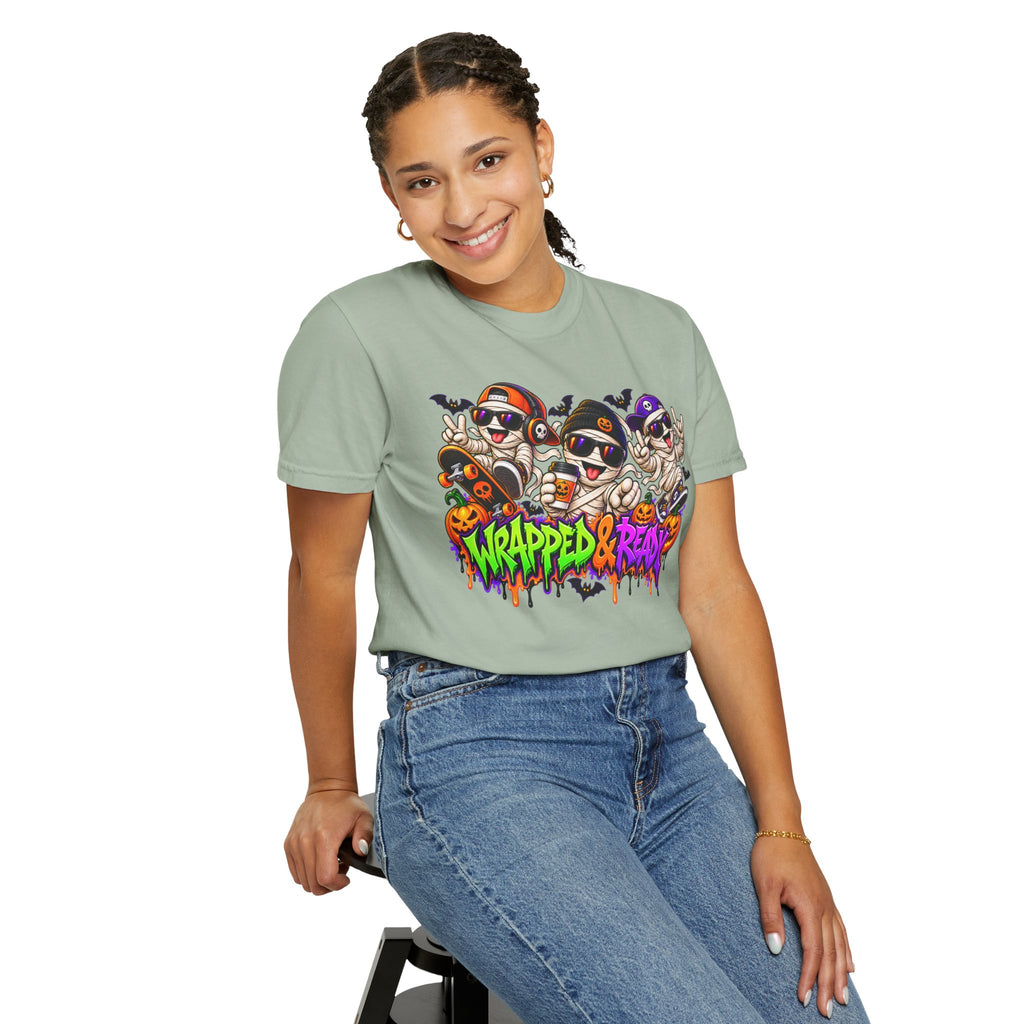Wrapped & Ready – Halloween Mummy Crew Graphic T-Shirt