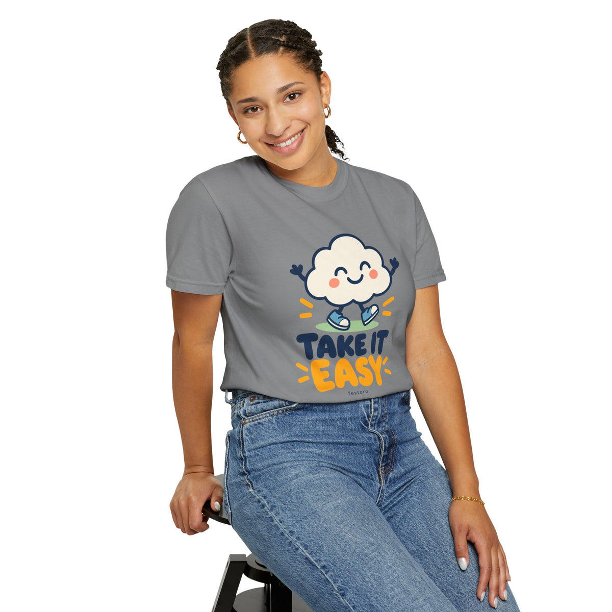 Take It Easy – Happy Cloud Graphic T-Shirt | Festora Everyday