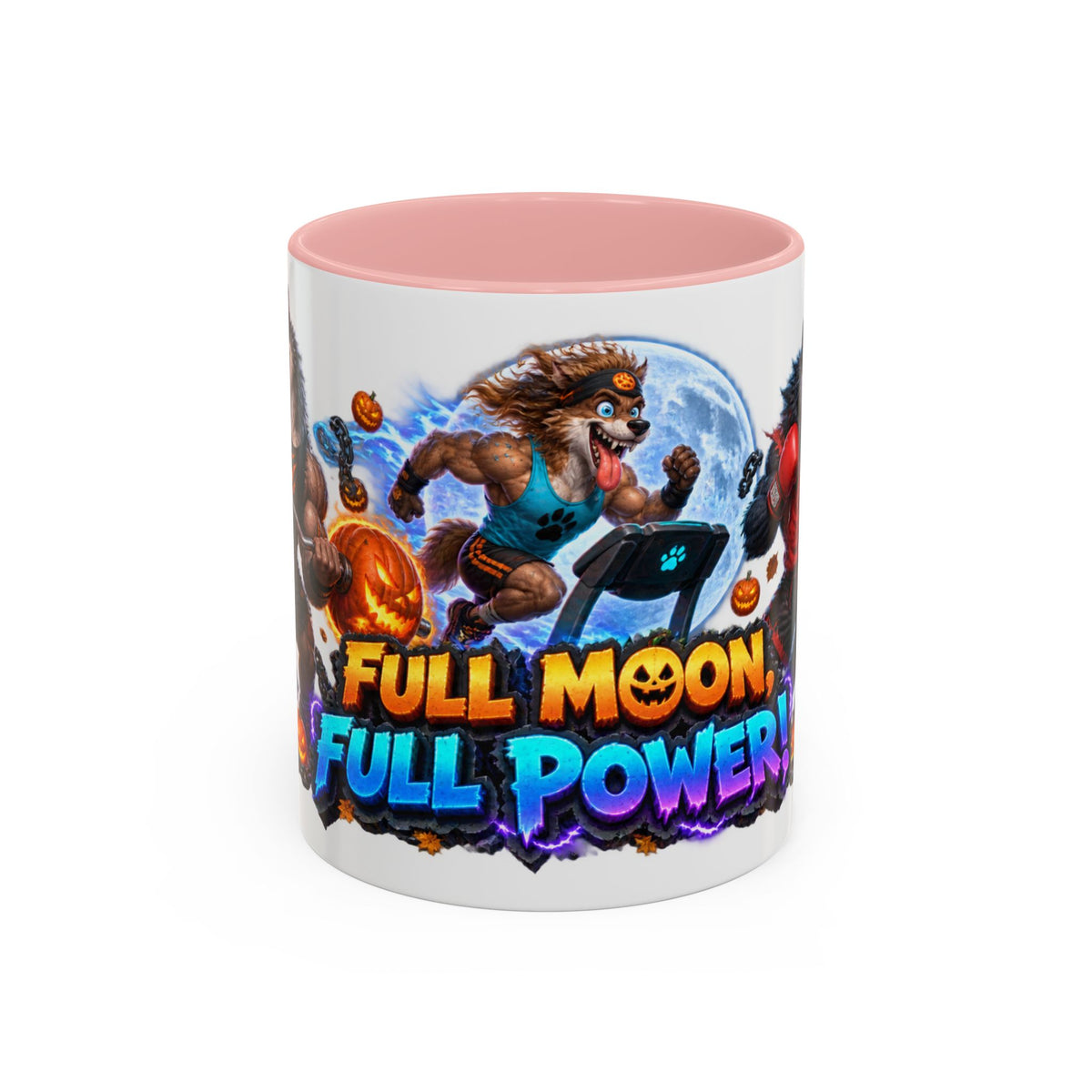Full Moon Full Power Werewolf Gym Halloween White Mug