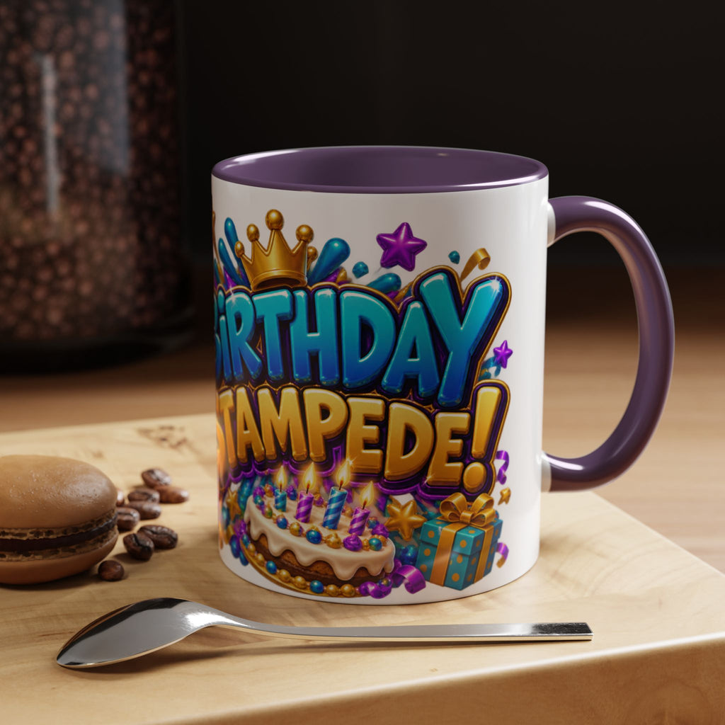 Birthday Stampede White Mug – Cute Buffalo Birthday Cup, Colorful Fun Party Gift