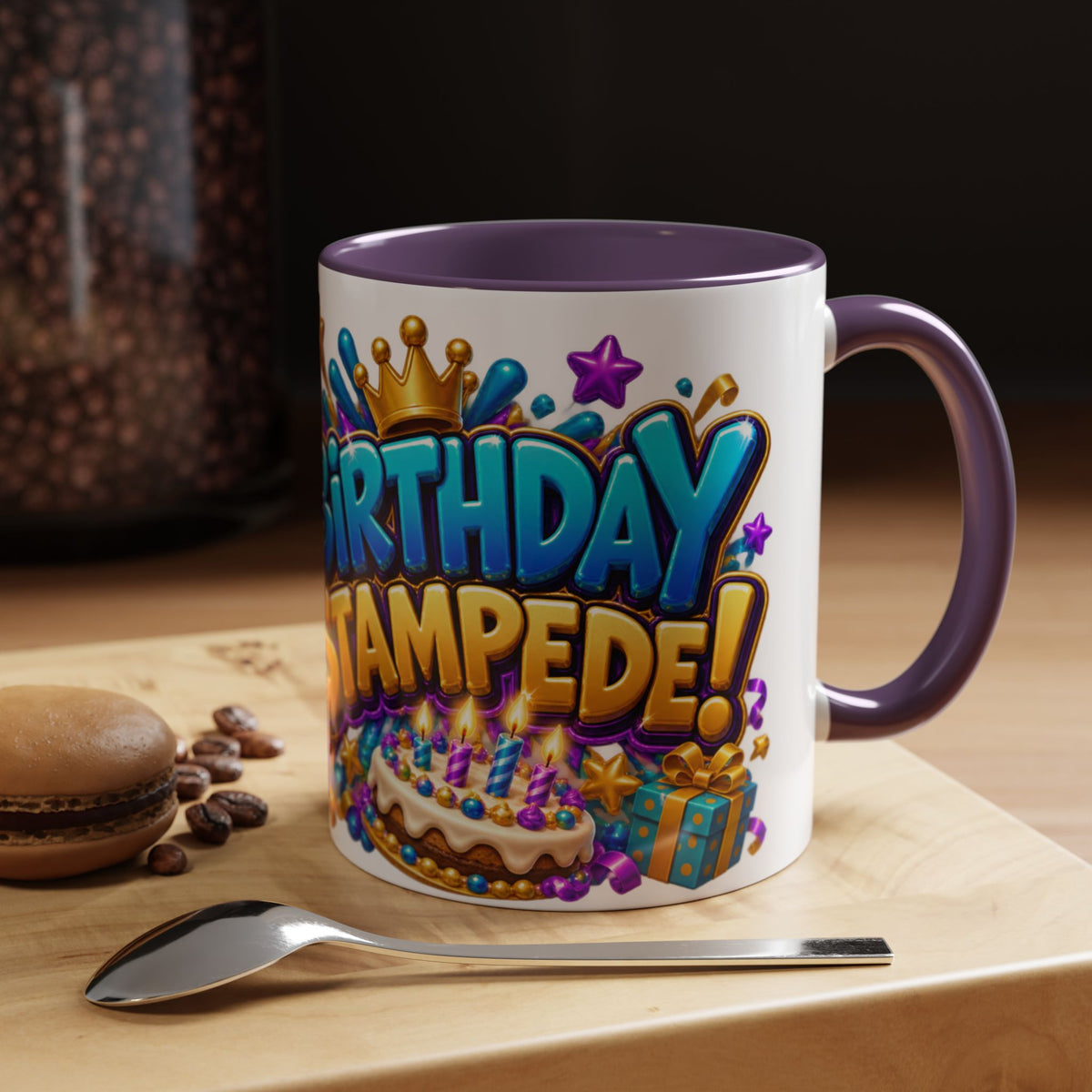 Birthday Stampede White Mug – Cute Buffalo Birthday Cup, Colorful Fun Party Gift