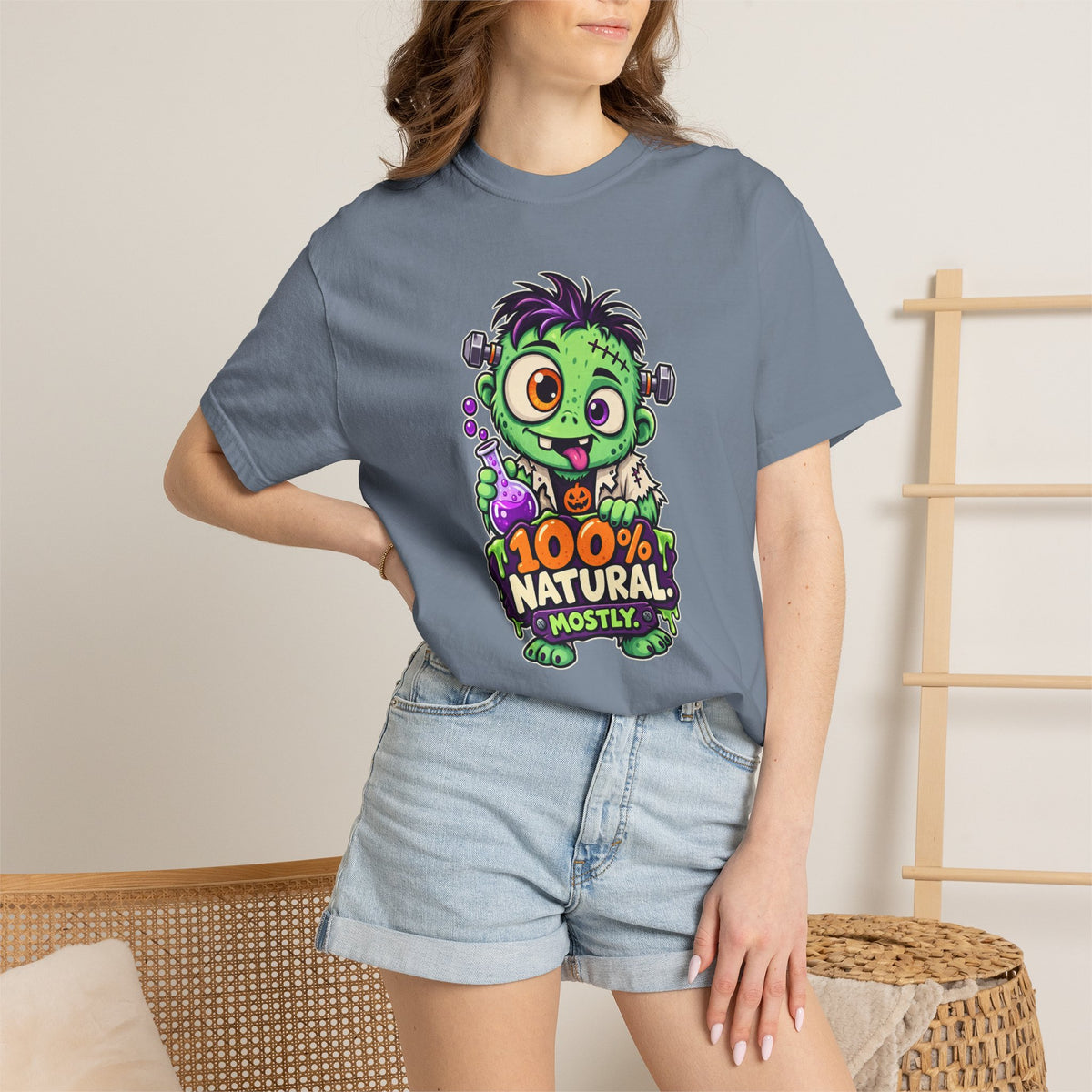 100% Natural. Mostly. – Cute Halloween Lab Monster T-Shirt