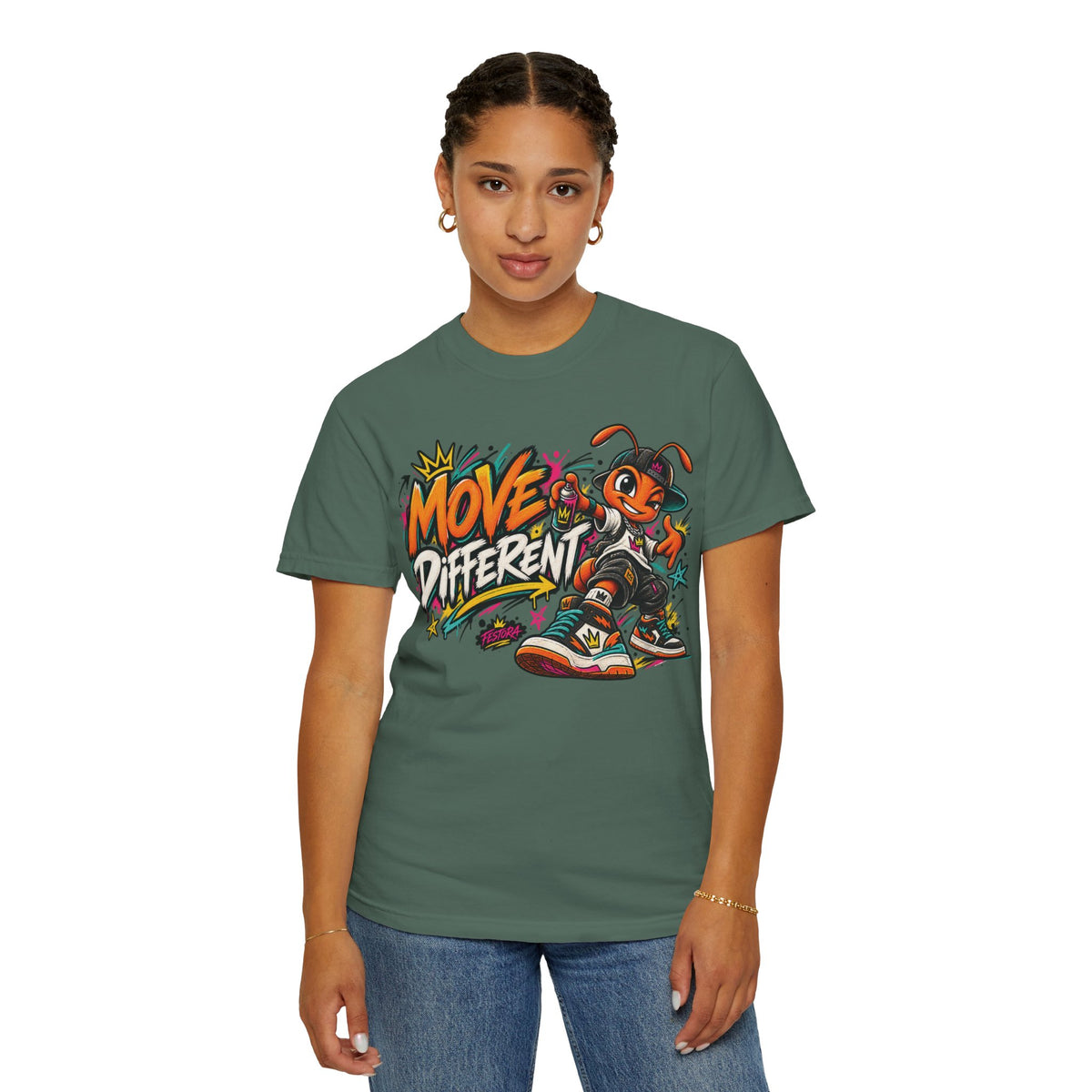 Move Different Graphic T-Shirt — Streetwear Skate Ant Mascot Design