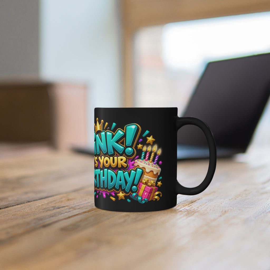Oink! It’s Your Birthday Black Mug – Funny Pig Birthday Cup, Colorful Party Gift