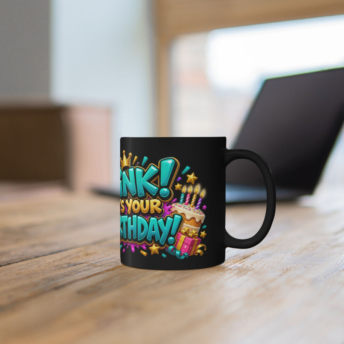 Oink! It’s Your Birthday Black Mug – Funny Pig Birthday Cup, Colorful Party Gift