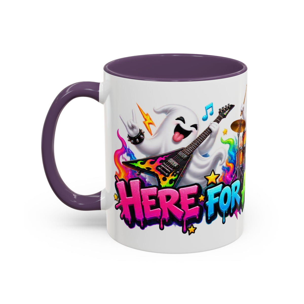 Here for a Boo Time Halloween Ghost Rock Band White Mug