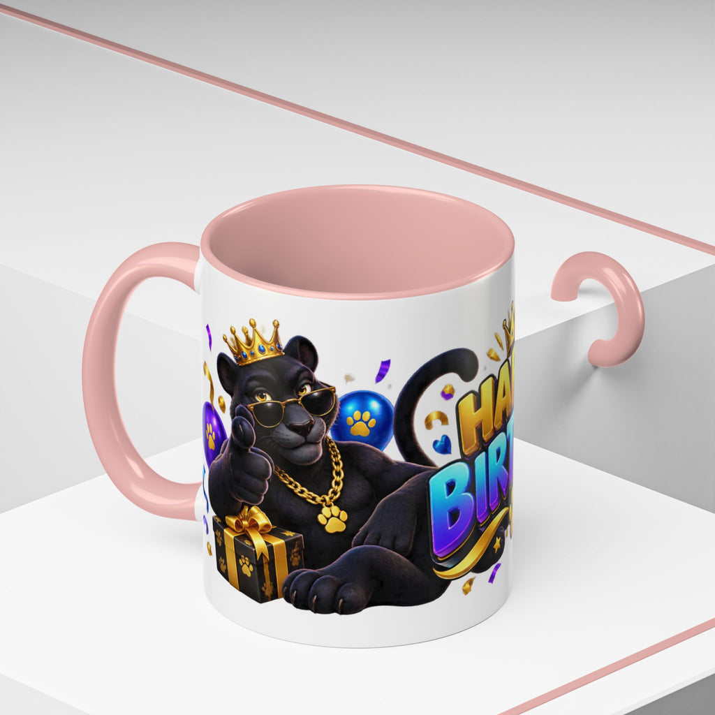 Black Panther Happy Birthday Mug – Purple Blue & Gold Birthday Gift – FestoraShop White Coffee Mug
